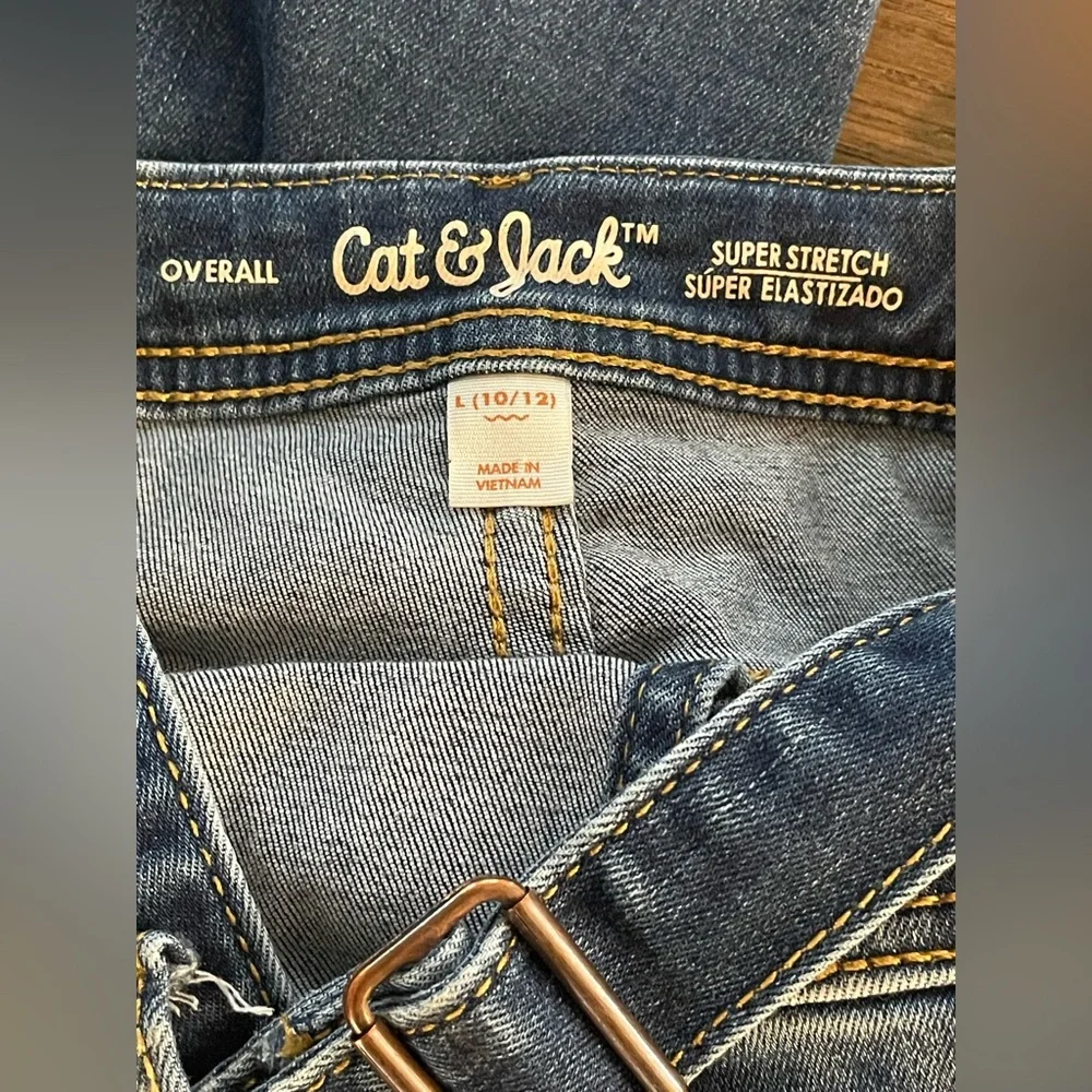 Cat & Jack Girls Denim Overalls Jeans Large 10/12 Super Stretch Adjustable Strap